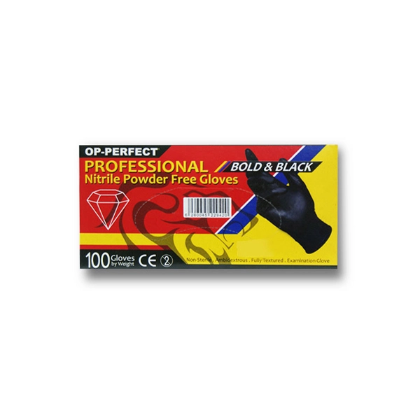 harir bold & black op-perfect nitrile powder free gloves m 100 pcs-package